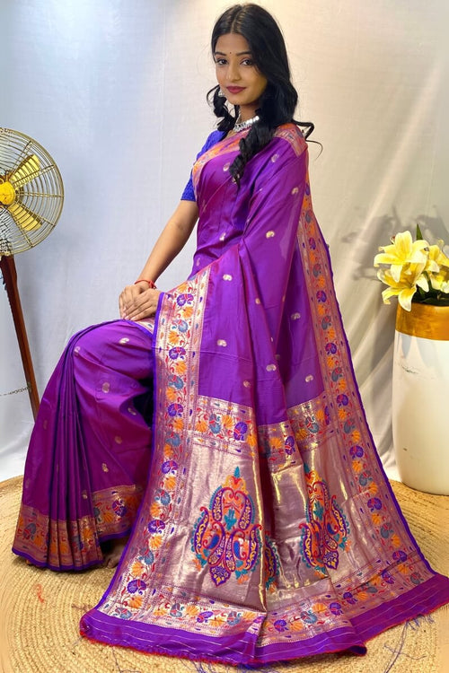 Load image into Gallery viewer, Enamoring Purple Paithani Silk Saree With Rhapsody Blouse Piece
