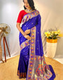 Tantalizing Royal Blue Paithani Silk Saree With Sonorous Blouse Piece