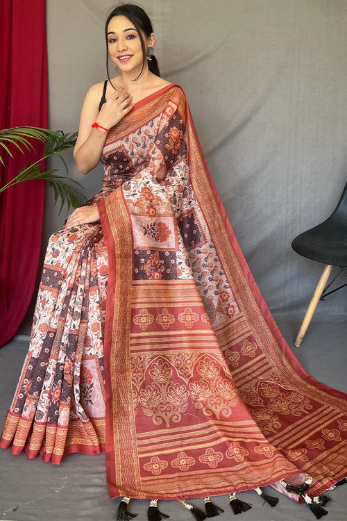 Load image into Gallery viewer, Smart Beige Digital Printed Cotton Silk Saree With Desiring Blouse Piece
