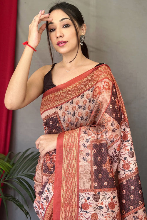 Load image into Gallery viewer, Smart Beige Digital Printed Cotton Silk Saree With Desiring Blouse Piece
