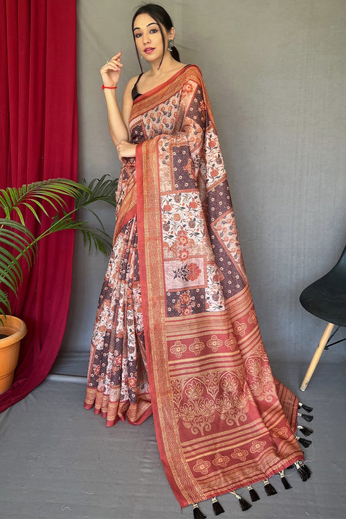 Load image into Gallery viewer, Smart Beige Digital Printed Cotton Silk Saree With Desiring Blouse Piece
