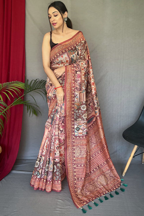 Load image into Gallery viewer, Hypnotic Brown Digital Printed Cotton Silk Saree With Radiant Blouse Piece
