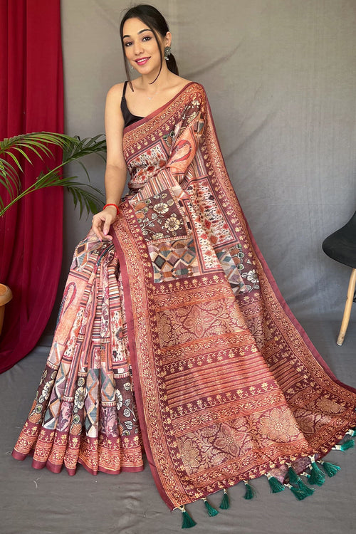 Load image into Gallery viewer, Hypnotic Brown Digital Printed Cotton Silk Saree With Radiant Blouse Piece
