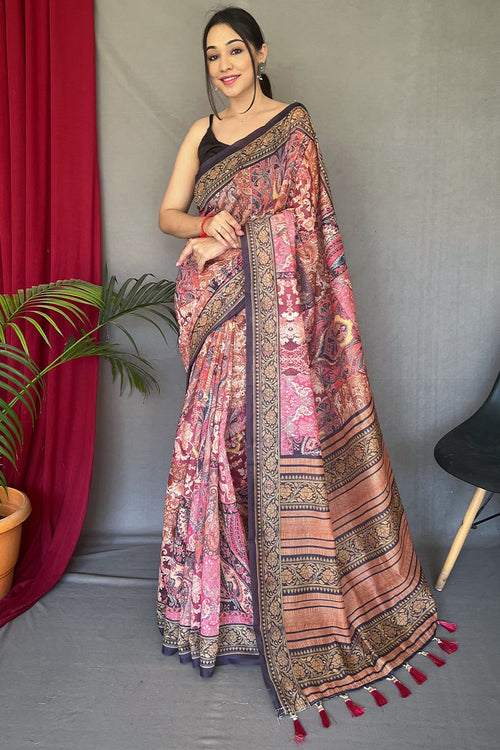 Load image into Gallery viewer, Comely Pink Digital Printed Cotton Silk Saree With Conflate Blouse Piece
