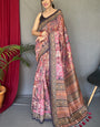 Comely Pink Digital Printed Cotton Silk Saree With Conflate Blouse Piece