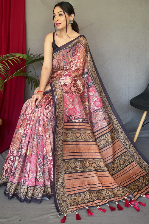 Load image into Gallery viewer, Comely Pink Digital Printed Cotton Silk Saree With Conflate Blouse Piece
