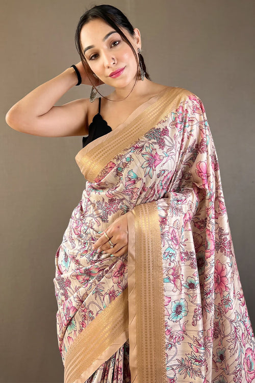 Load image into Gallery viewer, Jazzy Off White Digital Printed Soft Silk Saree With Glowing Blouse Piece
