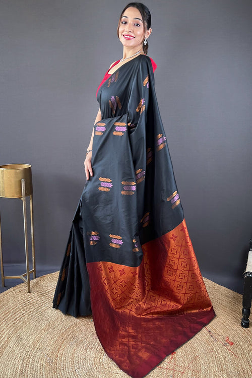 Load image into Gallery viewer, Arresting Black Soft Banarasi Silk Saree With Girlish Blouse Piece
