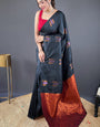 Arresting Black Soft Banarasi Silk Saree With Girlish Blouse Piece