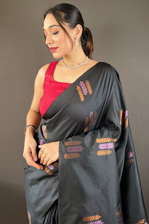 Load image into Gallery viewer, Arresting Black Soft Banarasi Silk Saree With Girlish Blouse Piece
