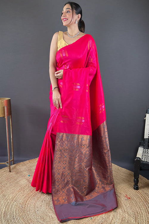 Load image into Gallery viewer, Skinny Dark Pink Soft Banarasi Silk Saree With Lovely  Blouse Piece
