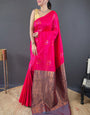 Skinny Dark Pink Soft Banarasi Silk Saree With Lovely  Blouse Piece