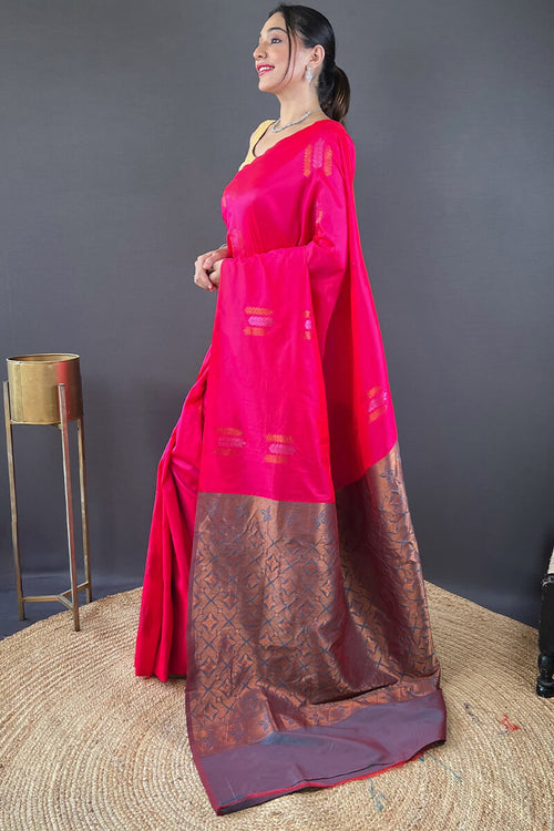 Load image into Gallery viewer, Skinny Dark Pink Soft Banarasi Silk Saree With Lovely  Blouse Piece
