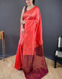 Dalliance Peach Soft Banarasi Silk Saree With Imbrication Blouse Piece