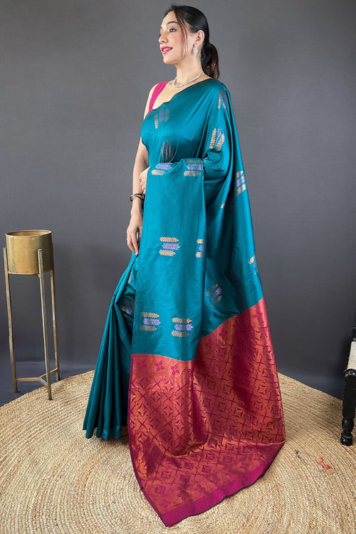 Load image into Gallery viewer, Serendipity Rama Soft Banarasi Silk Saree With Smashing Blouse Piece
