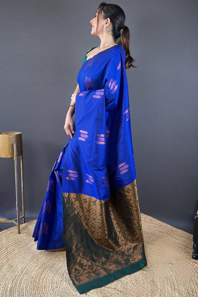 Splendorous Royal Blue Soft Banarasi Silk Saree With Majestic Blouse Piece