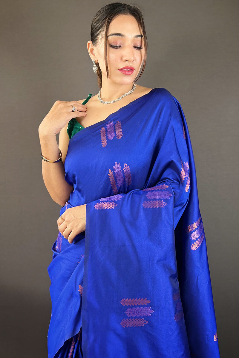 Splendorous Royal Blue Soft Banarasi Silk Saree With Majestic Blouse Piece