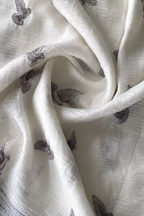 Load image into Gallery viewer, Amazing Off White Embroidery Work Crush Silk Saree With Improbable Blouse Piece
