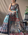 Demesne Firozi Kalamkari Printed Saree With Sumptuous Blouse Piece