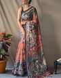 Beauteous Orange Kalamkari Printed Saree With Flamboyant Blouse Piece