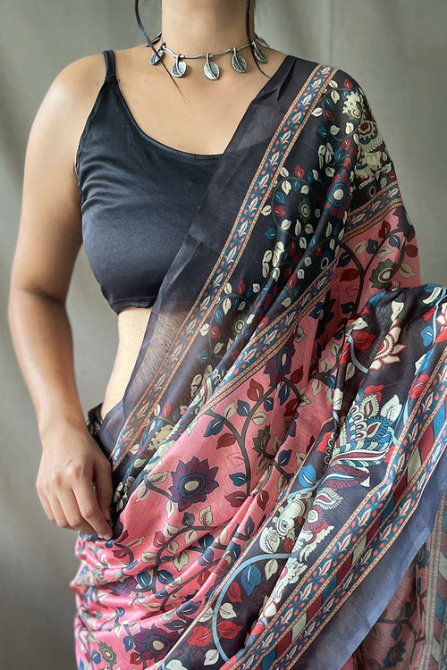 Load image into Gallery viewer, Breathtaking Pink Kalamkari Printed Saree With Dazzling Blouse Piece
