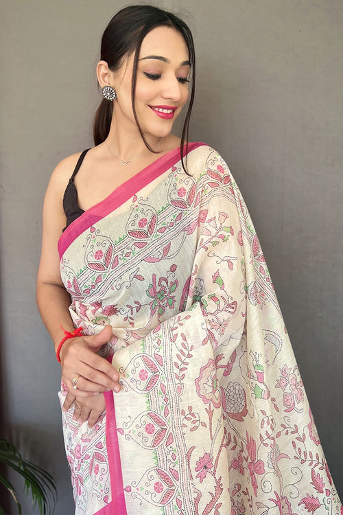 Load image into Gallery viewer, Rhapsodic White Cotton Silk Saree With Profuse Blouse Piece
