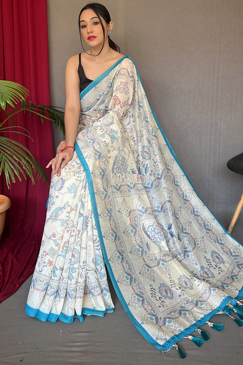 Load image into Gallery viewer, Enamoring White Cotton Silk Saree With Scrumptious Blouse Piece
