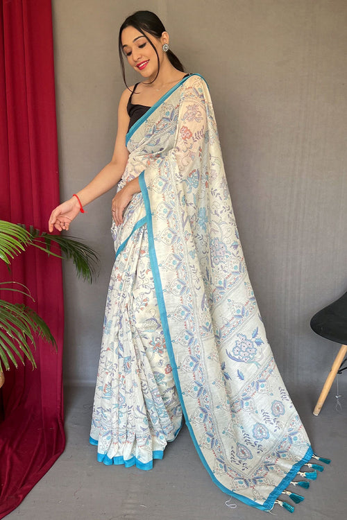 Load image into Gallery viewer, Enamoring White Cotton Silk Saree With Scrumptious Blouse Piece
