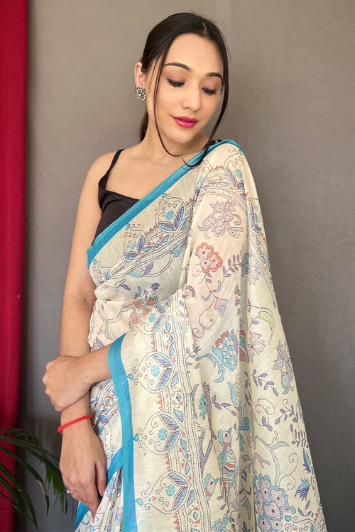 Load image into Gallery viewer, Enamoring White Cotton Silk Saree With Scrumptious Blouse Piece
