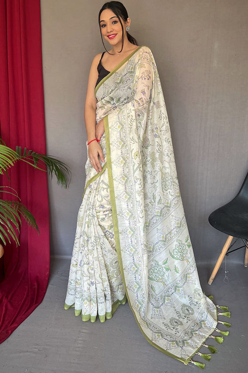 Load image into Gallery viewer, Seraglio White Cotton Silk Saree With Inimitable Blouse Piece
