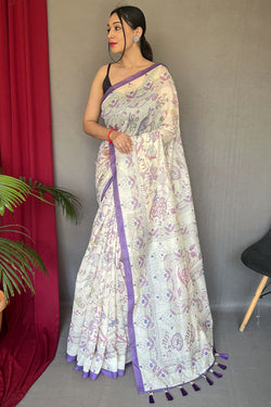 Prodigal White Cotton Silk Saree With Dulcet Blouse Piece