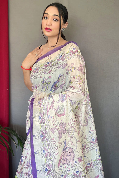 Load image into Gallery viewer, Prodigal White Cotton Silk Saree With Dulcet Blouse Piece
