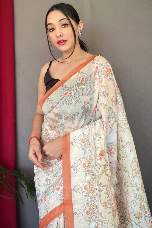 Load image into Gallery viewer, Devastating White Cotton Silk Saree With Radiant Blouse Piece
