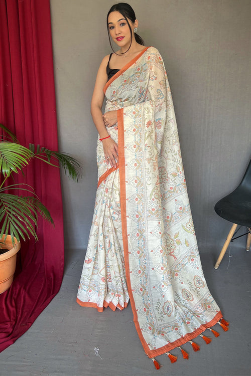 Load image into Gallery viewer, Devastating White Cotton Silk Saree With Radiant Blouse Piece
