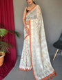 Devastating White Cotton Silk Saree With Radiant Blouse Piece