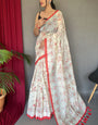 Splendorous White Cotton Silk Saree With Inimitable Blouse Piece