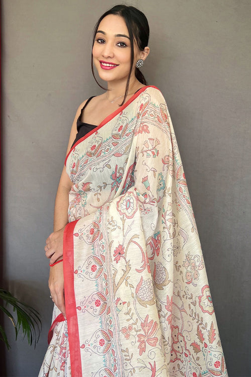 Load image into Gallery viewer, Splendorous White Cotton Silk Saree With Inimitable Blouse Piece
