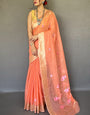 Impressive Peach Digital Printed Cotton Silk Saree With Surpassing Blouse Piece