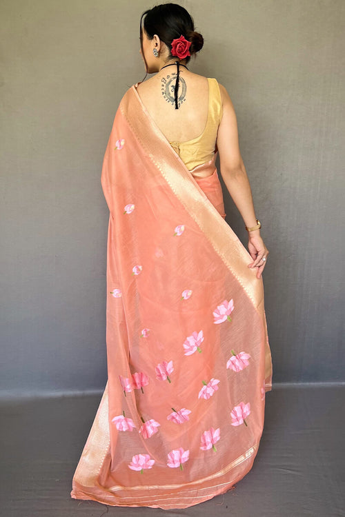 Load image into Gallery viewer, Impressive Peach Digital Printed Cotton Silk Saree With Surpassing Blouse Piece
