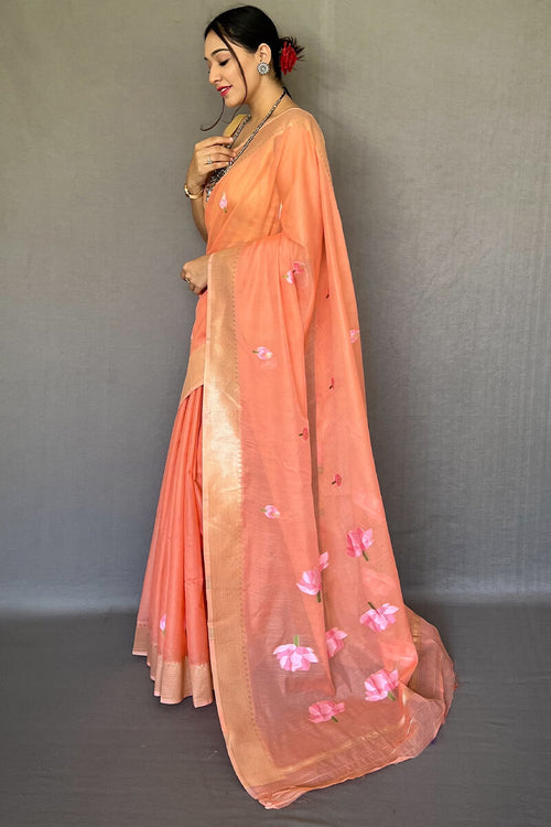 Load image into Gallery viewer, Impressive Peach Digital Printed Cotton Silk Saree With Surpassing Blouse Piece
