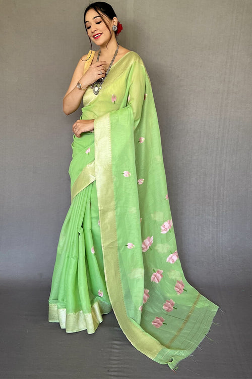 Load image into Gallery viewer, Breathtaking Perrot Digital Printed Cotton Silk Saree With Captivating Blouse Piece
