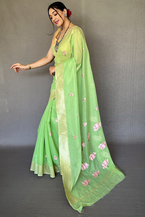 Load image into Gallery viewer, Breathtaking Perrot Digital Printed Cotton Silk Saree With Captivating Blouse Piece
