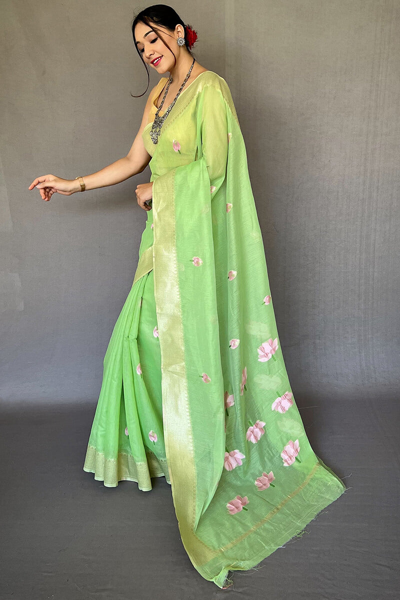 Breathtaking Perrot Digital Printed Cotton Silk Saree With Captivating Blouse Piece