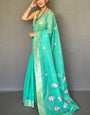 Pleasant Turquoise Digital Printed Cotton Silk Saree With Desirable Blouse Piece