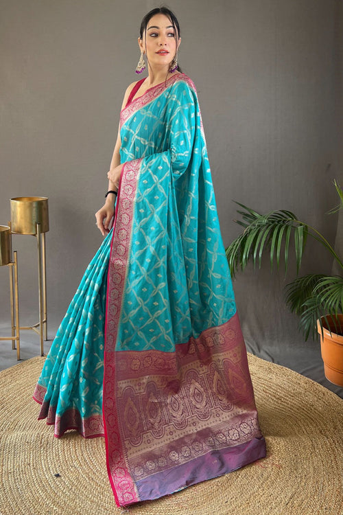 Load image into Gallery viewer, Sophisticated Firozi Soft Banarasi Silk Saree With Capricious Blouse Piece
