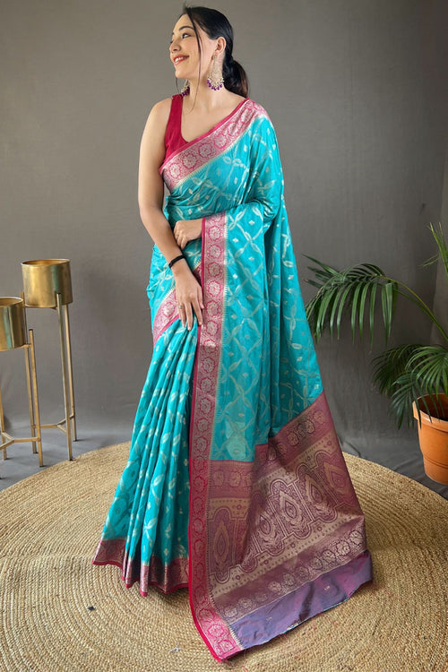 Load image into Gallery viewer, Sophisticated Firozi Soft Banarasi Silk Saree With Capricious Blouse Piece
