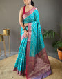 Sophisticated Firozi Soft Banarasi Silk Saree With Capricious Blouse Piece