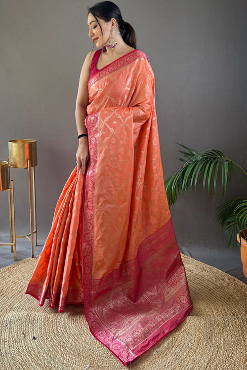 Load image into Gallery viewer, Precious Peach Soft Banarasi Silk Saree With Smart Blouse Piece
