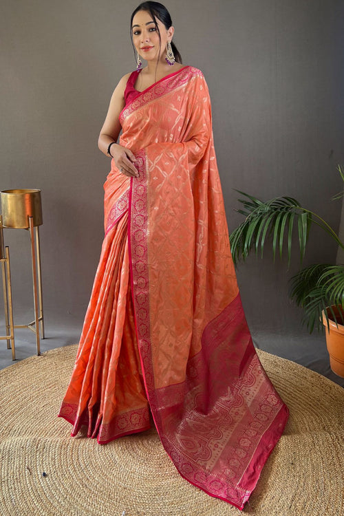 Load image into Gallery viewer, Precious Peach Soft Banarasi Silk Saree With Smart Blouse Piece
