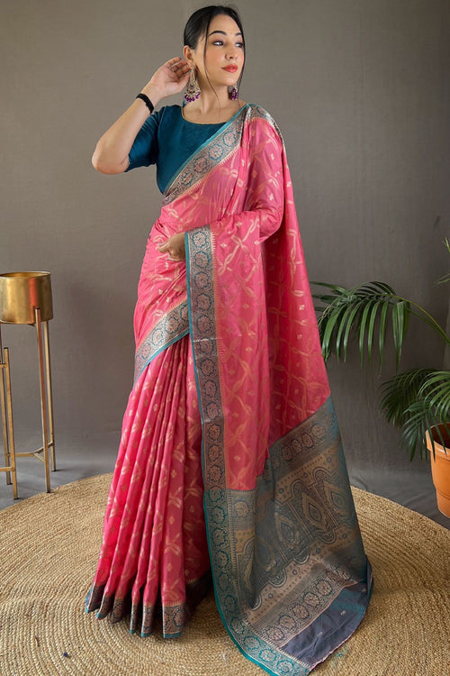 Load image into Gallery viewer, Inspiring Pink Soft Banarasi Silk Saree With Angelic Blouse Piece
